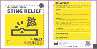 Sting Relief Pad (Everlit Survival Sting Relief Pad Label)